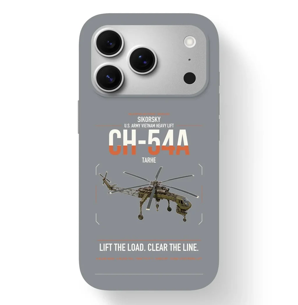 Sikorsky CH-54A Tarhe design on gray magsafe iphone case, for iPhone 17 Pro