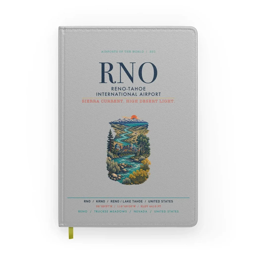 Reno-Tahoe International Airport (RNO) design on light gray notebook