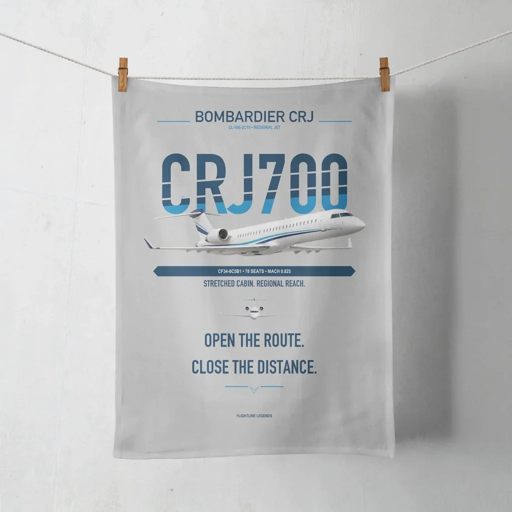 Bombardier CRJ700 design on light gray towel