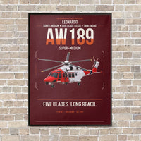 Thumbnail for Leonardo AW189 vertical canvas print - framed - dark red background