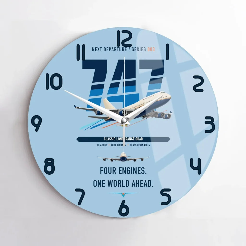 Boeing 747-400 design on light blue no frame wall clock