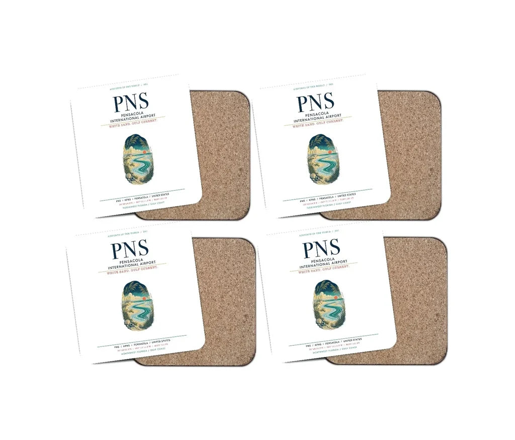 Pensacola International Airport (PNS) design on white 4 pieces set coaster
