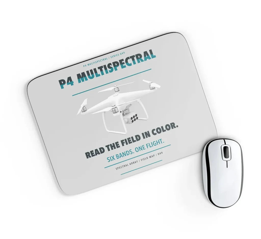 DJI P4 Multispectral design on light gray rectangle mouse pad