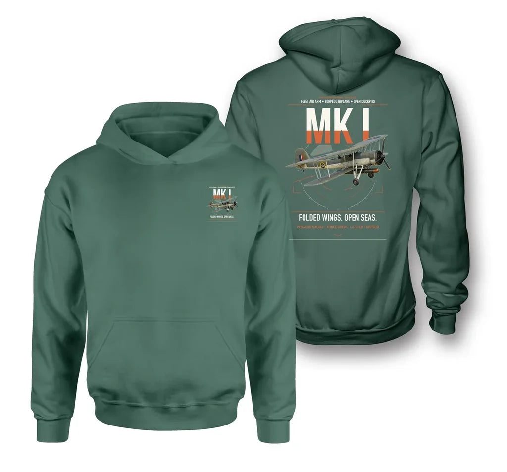Fairey Swordfish Mk I design on green double-side hoodie, double-side print