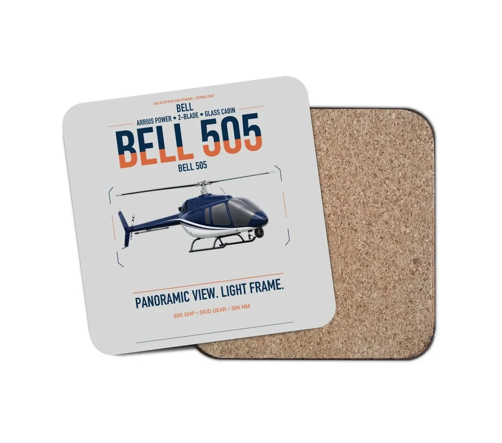 Bell 505 design on light gray 1 piece coaster