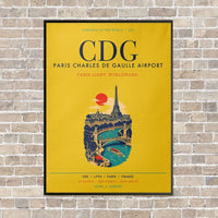 Thumbnail for Paris Charles de Gaulle Airport CDG vertical canvas print - framed - yellow background