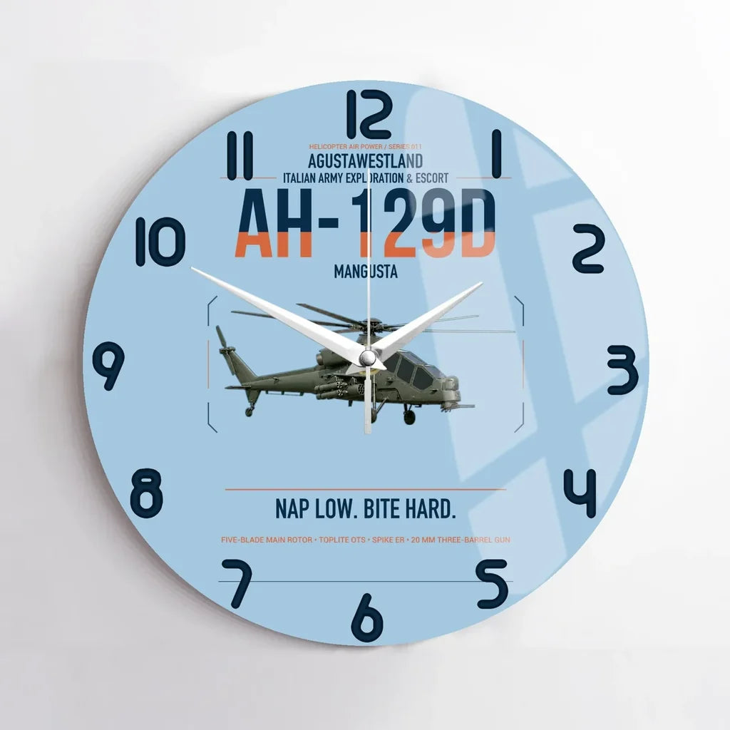 AgustaWestland AH-129D Mangusta design on light blue no frame wall clock