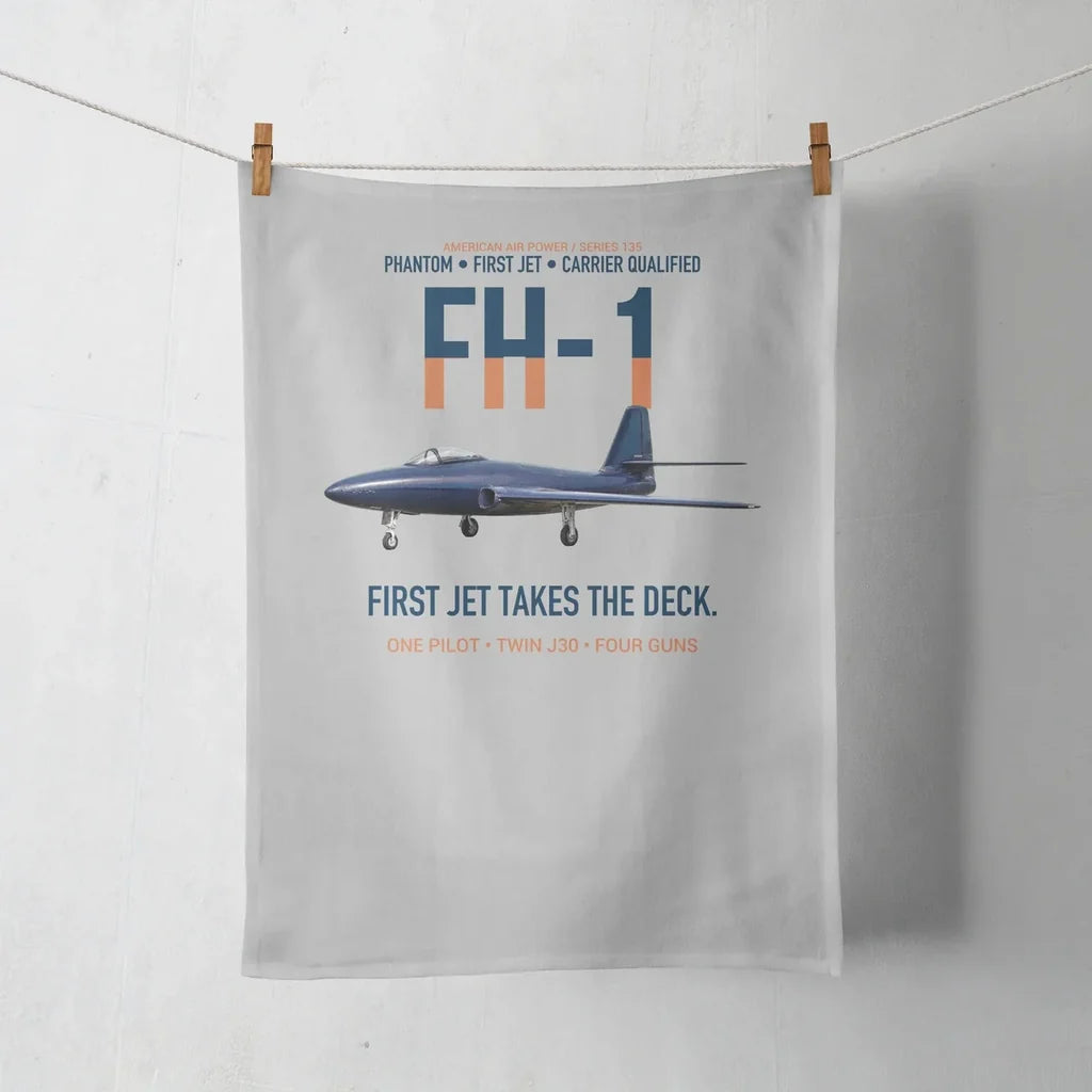 FH-1 Phantom First Jet Takes the Deck design on light gray towel