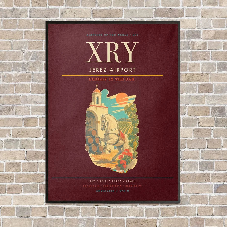 Jerez Airport XRY vertical canvas print - framed - dark red background