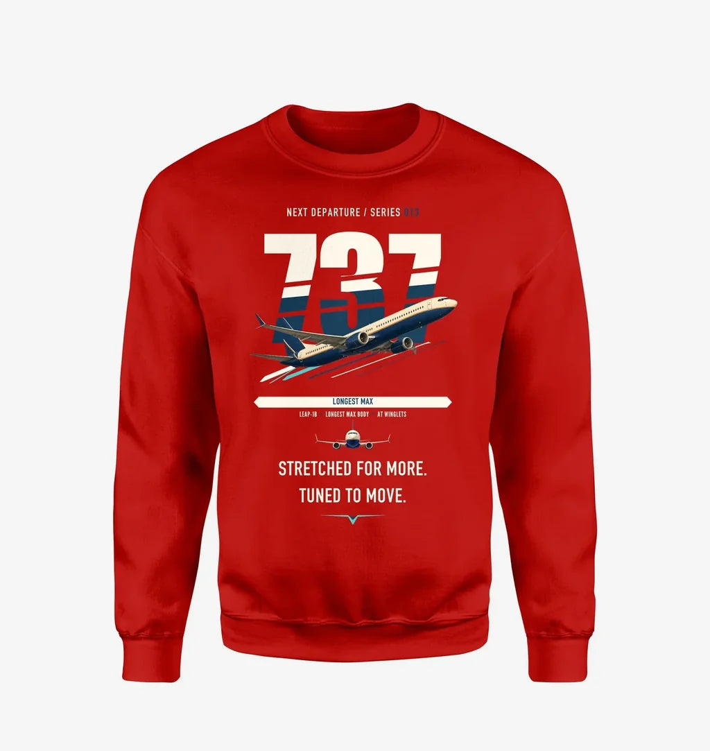Boeing 737 MAX 10 design on red sweatshirt
