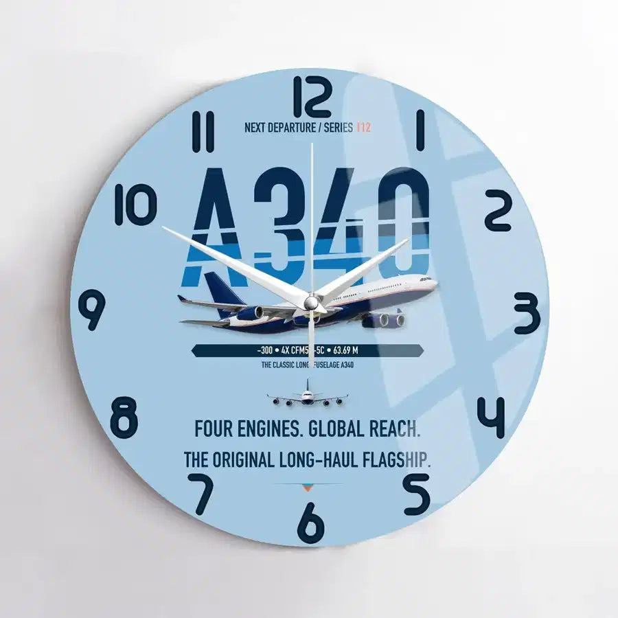 Airbus A340-300 design on light blue no frame wall clock