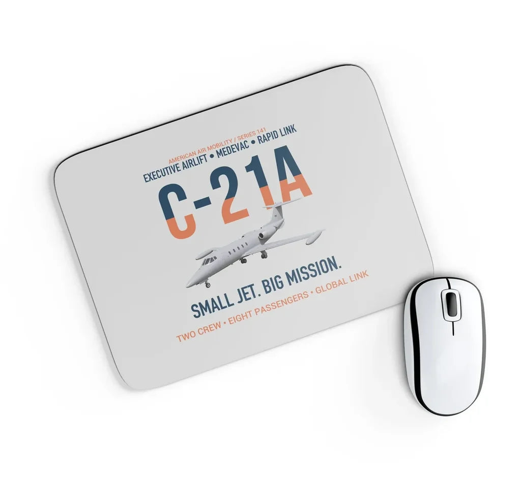 C-21A Learjet Small Jet Big Mission design on light gray rectangle mouse pad