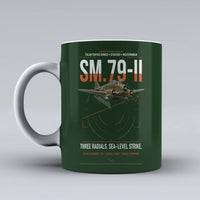 Thumbnail for Savoia-Marchetti SM.79-II Sparviero design on dark green ceramic mug, double-side print