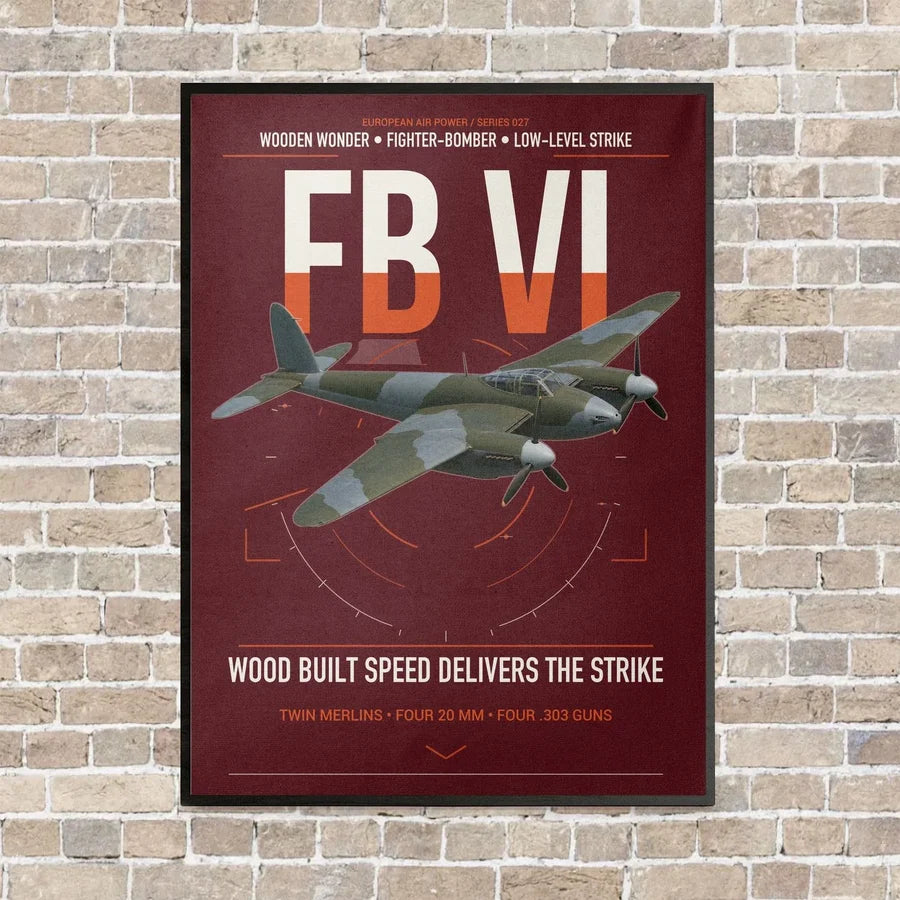de Havilland Mosquito FB VI vertical canvas print - framed - dark red background