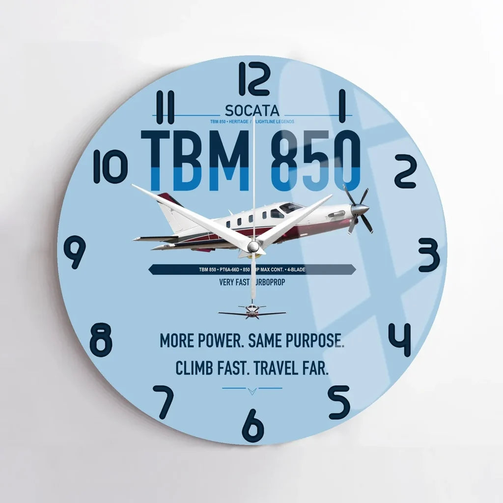 Socata TBM 850 design on light blue no frame wall clock