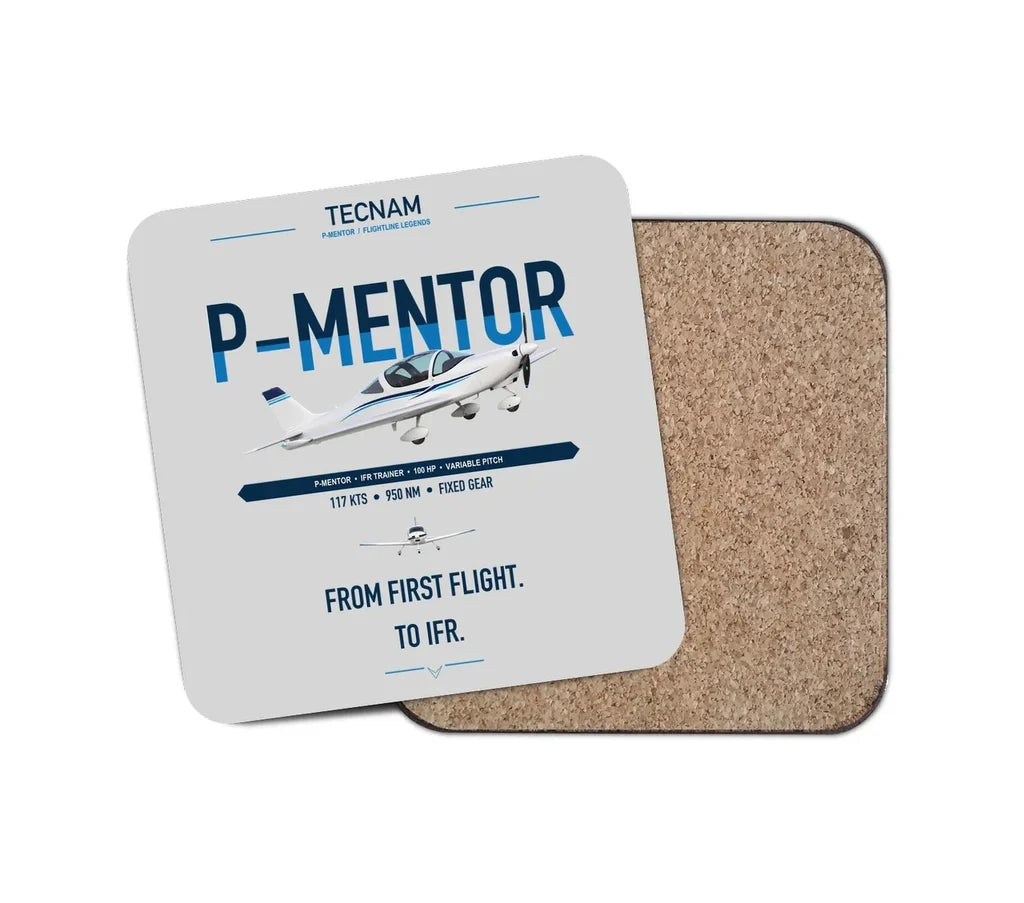 Tecnam P-Mentor design on light gray 1 piece coaster
