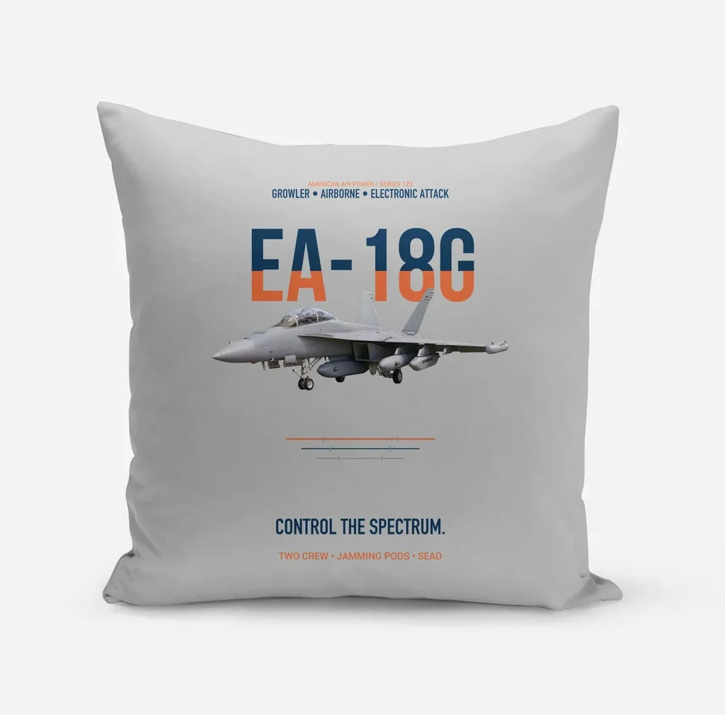 EA-18G Growler Control The Spectrum design on light gray pillow