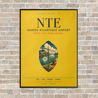 Thumbnail for Nantes Atlantique Airport NTE vertical canvas print - framed - yellow background