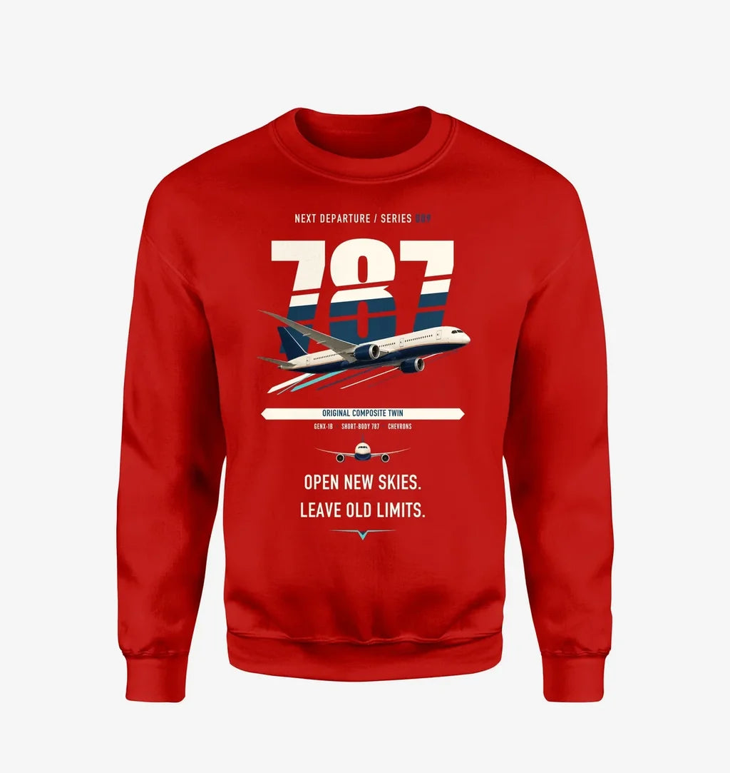 Boeing 787-8 Dreamliner design on red sweatshirt