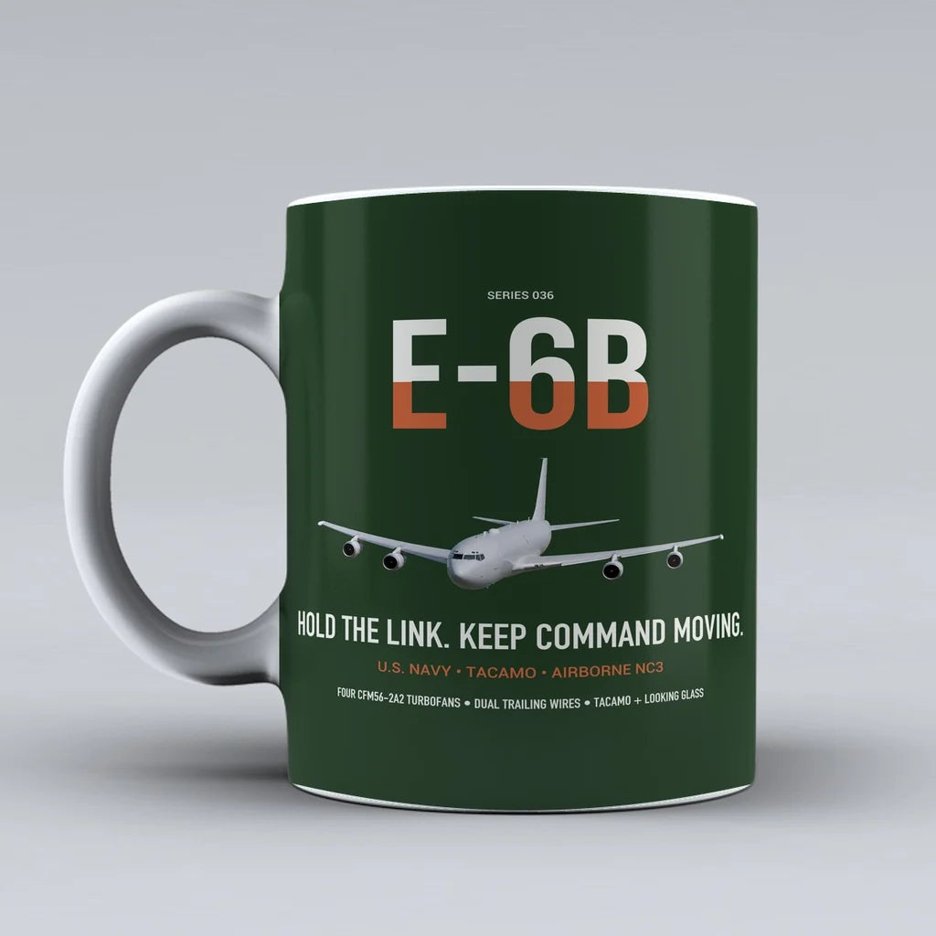 E-6B Mercury design on dark green ceramic mug, double-side print