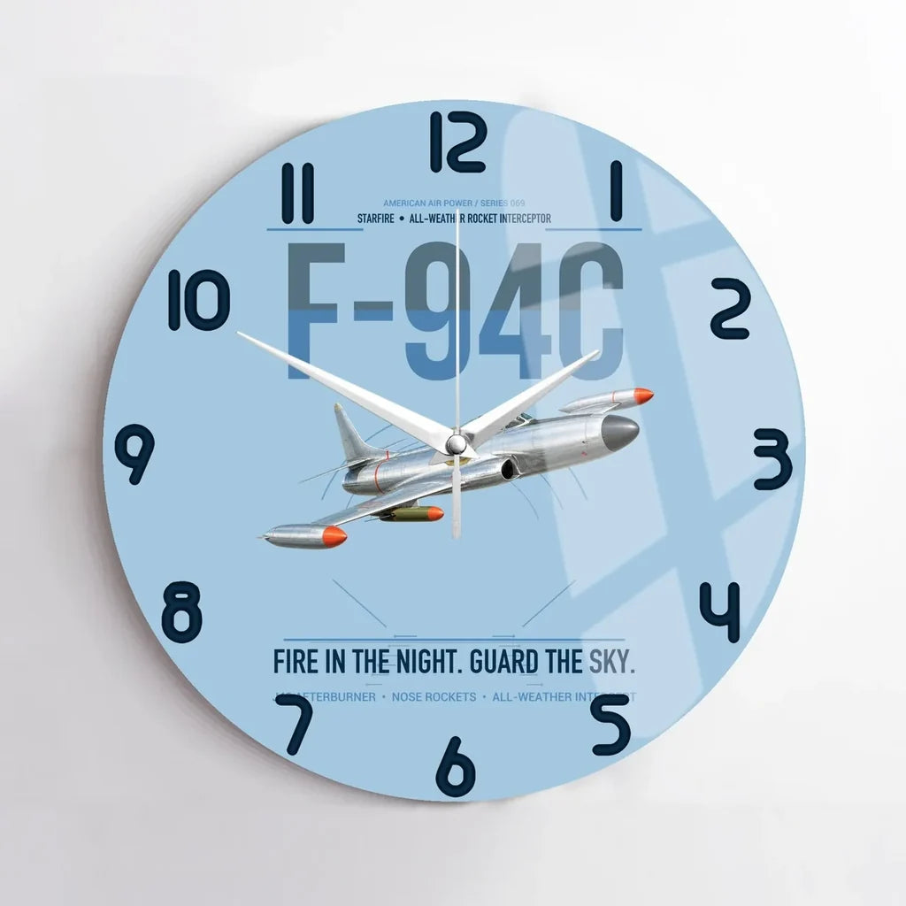 F-94C Starfire design on light blue no frame wall clock