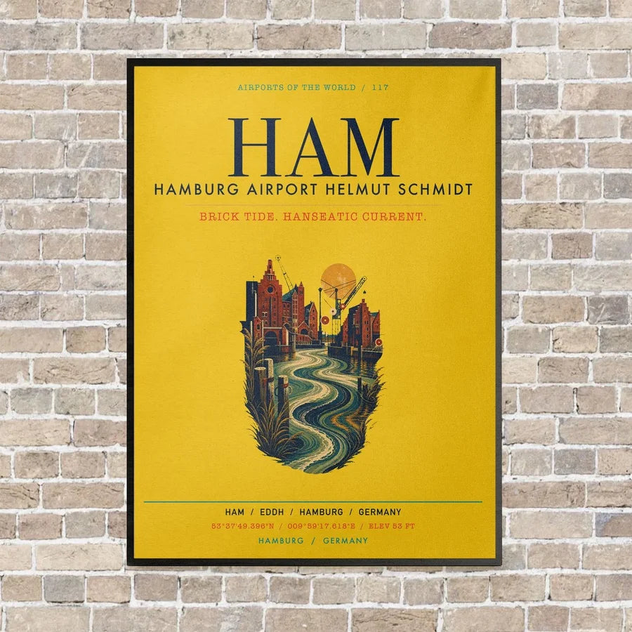 Hamburg Airport Helmut Schmidt HAM vertical canvas print - framed - yellow background