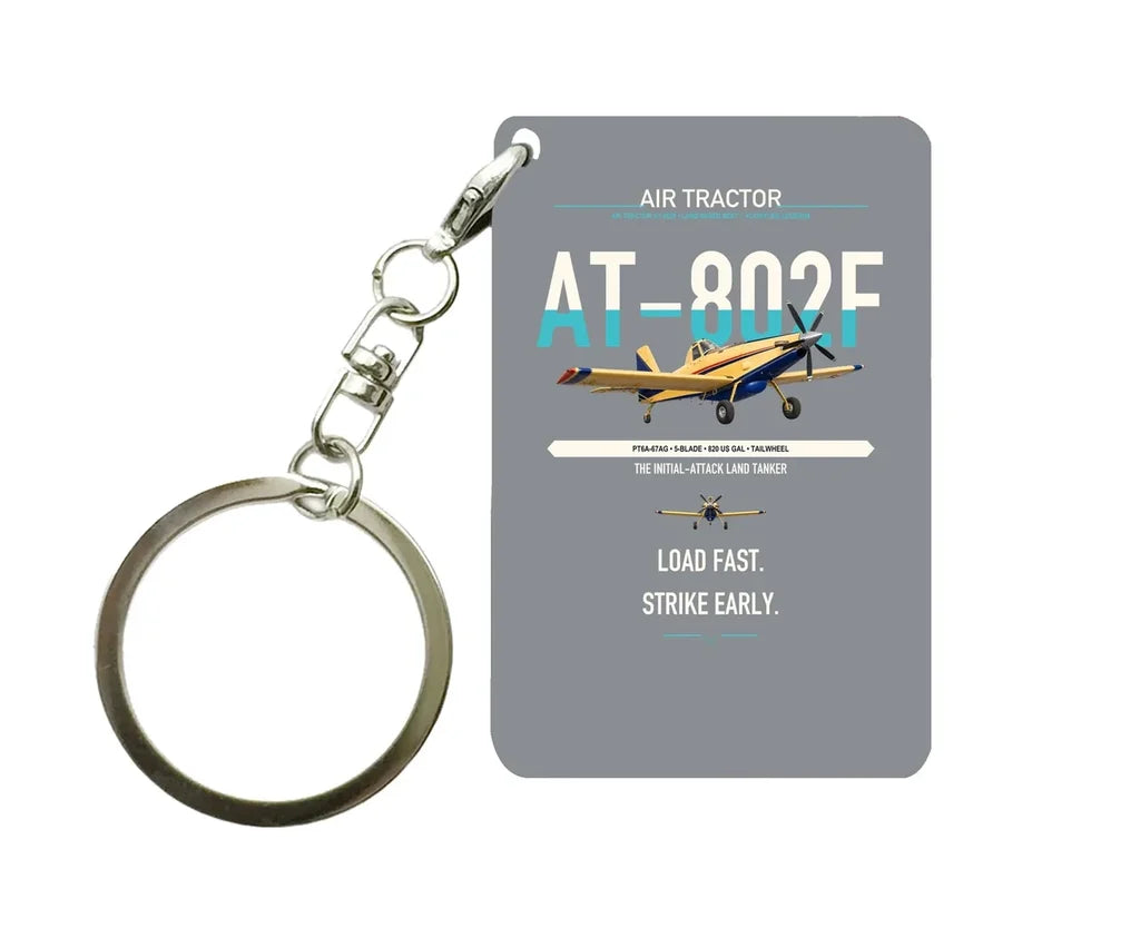 Air Tractor AT-802F design on gray designed key chain, double-side print