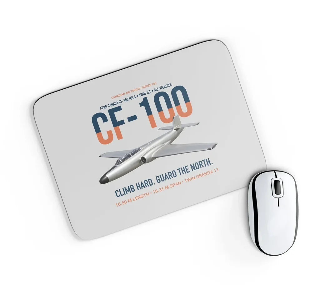 Avro Canada CF-100 Mk5 Canuck Northern All Weather Interceptor design on light gray rectangle mouse pad