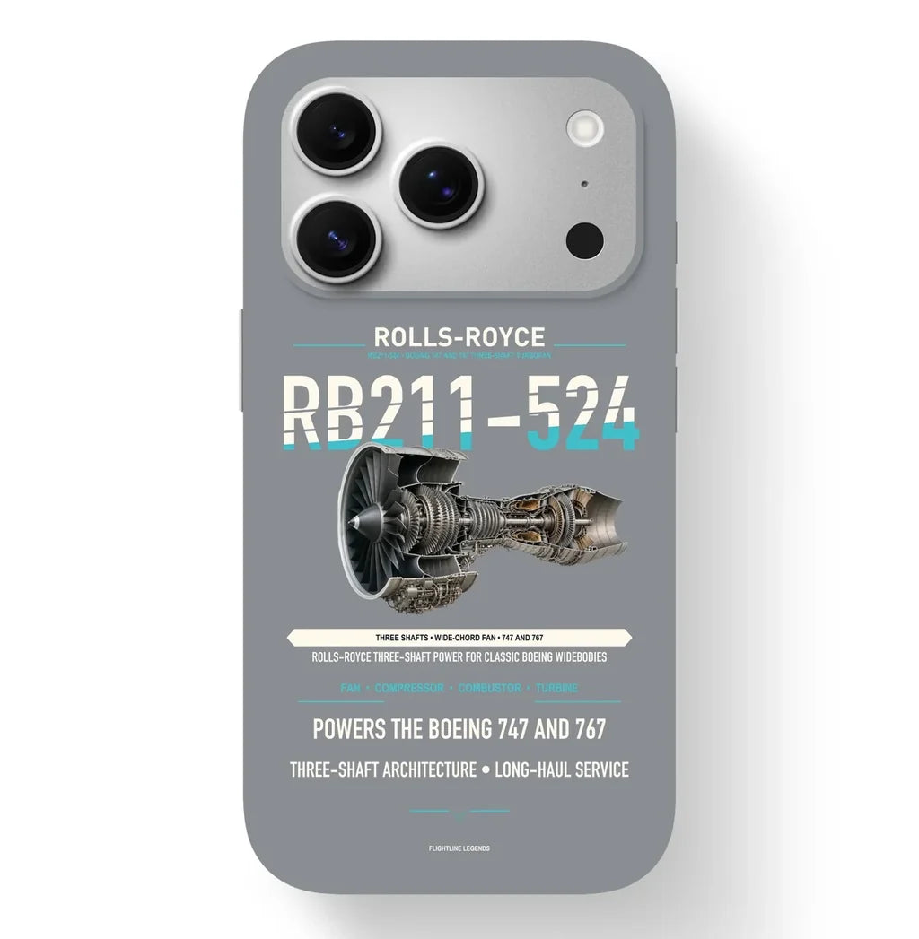 RB211-524 Case design on gray iphone case
