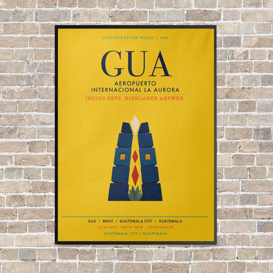 Aeropuerto Internacional La Aurora GUA vertical canvas print - framed - yellow background