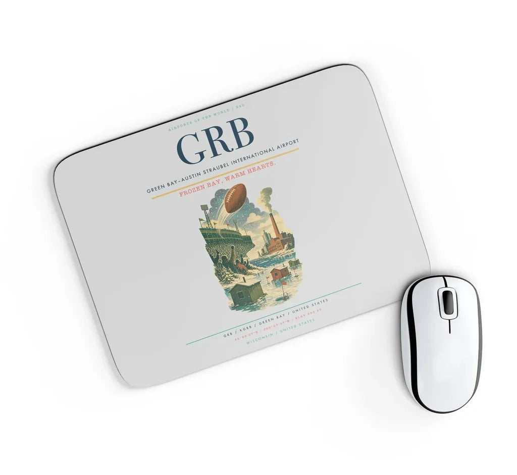 Green Bay–Austin Straubel International Airport (GRB) design on light gray rectangle mouse pad