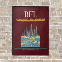 Thumbnail for Meadows Field BFL — Bakersfield vertical canvas print - framed - dark red background