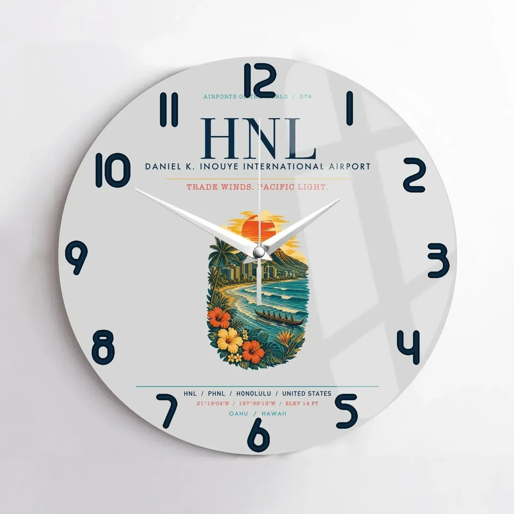 Honolulu Daniel K. Inouye International Airport (HNL) design on light gray no frame wall clock