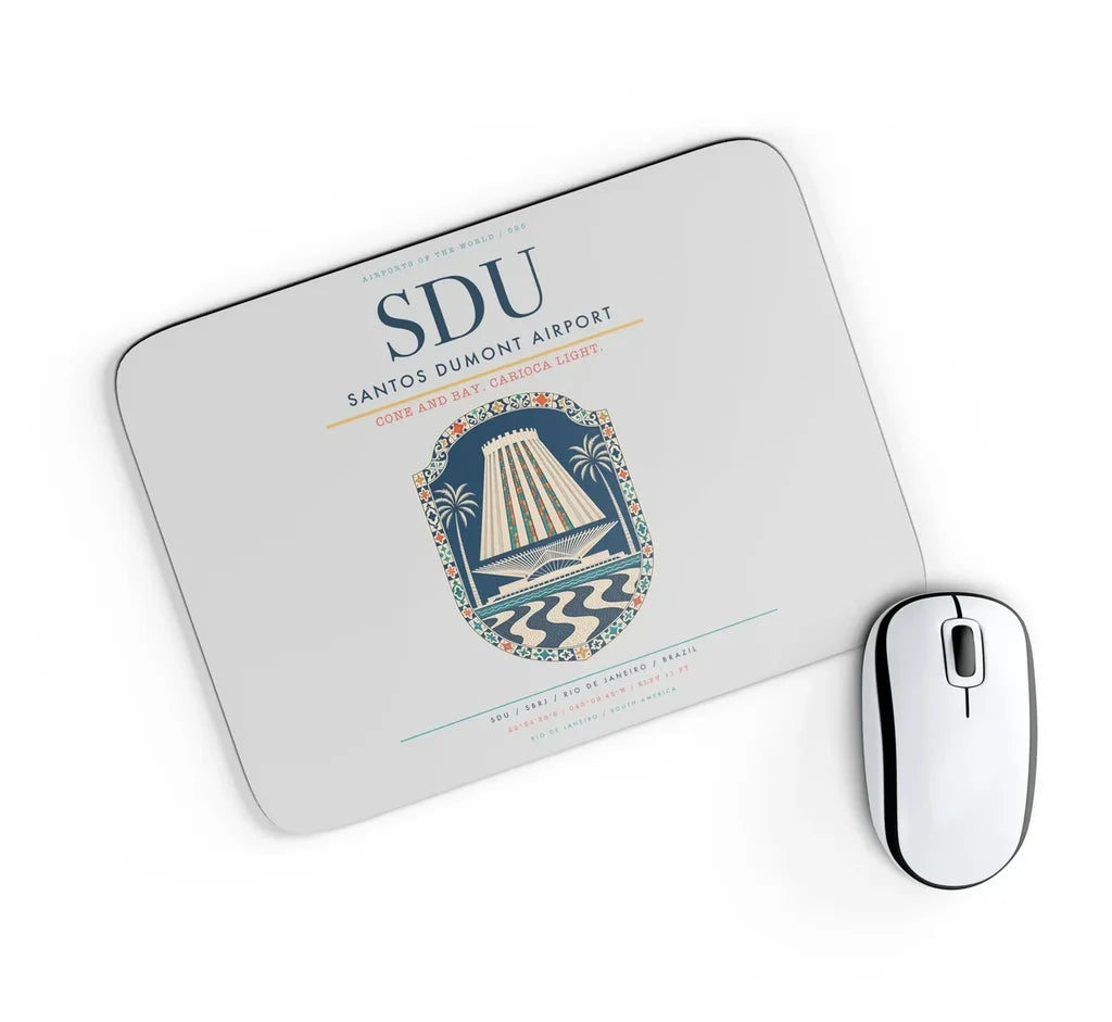 Santos Dumont Airport (SDU) design on light gray rectangle mouse pad