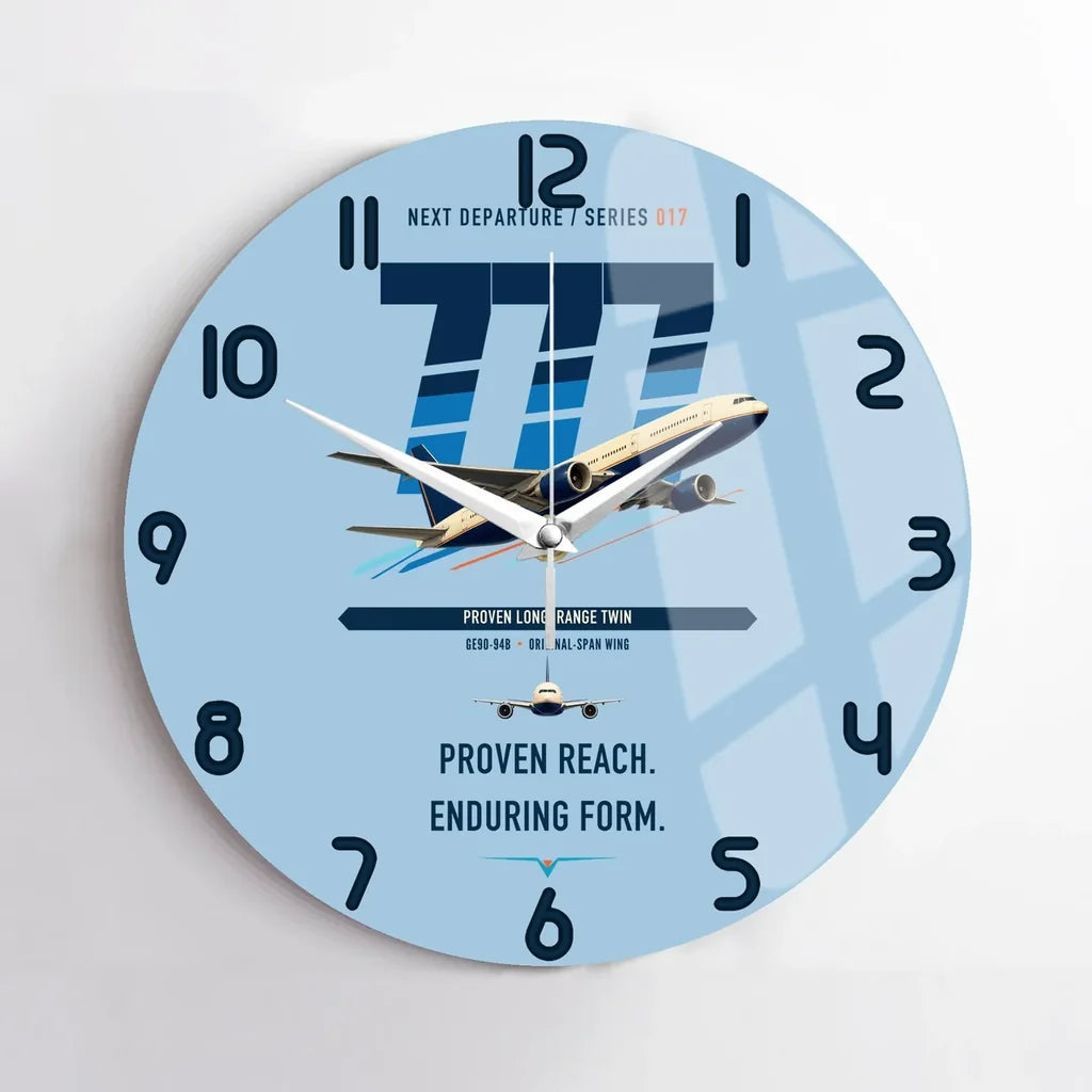 Boeing 777-200ER design on light blue no frame wall clock