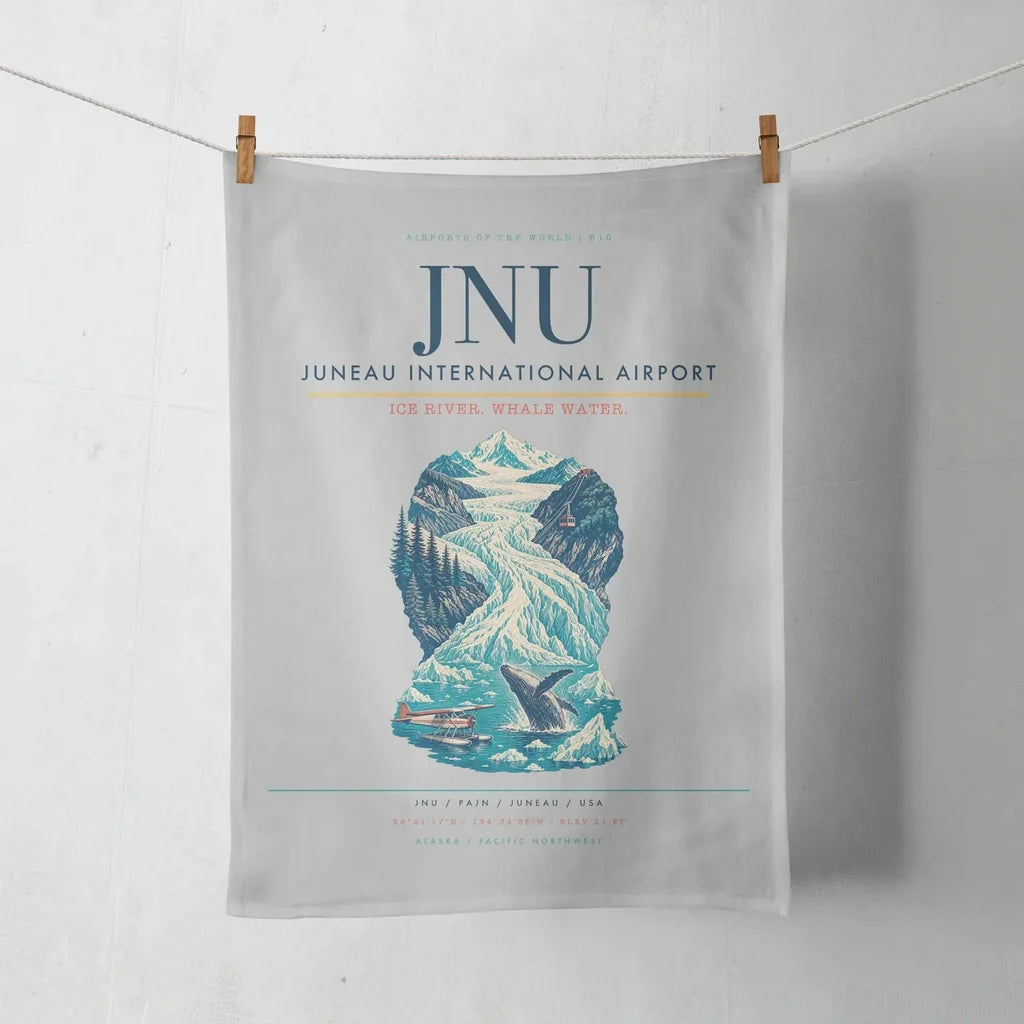 Juneau International Airport (JNU) design on light gray towel