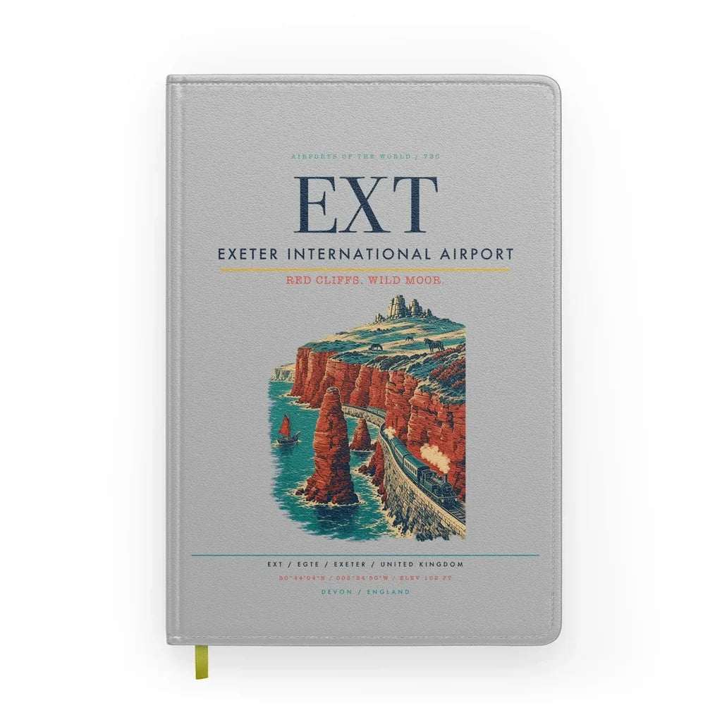 Exeter International Airport (EXT) design on light gray notebook