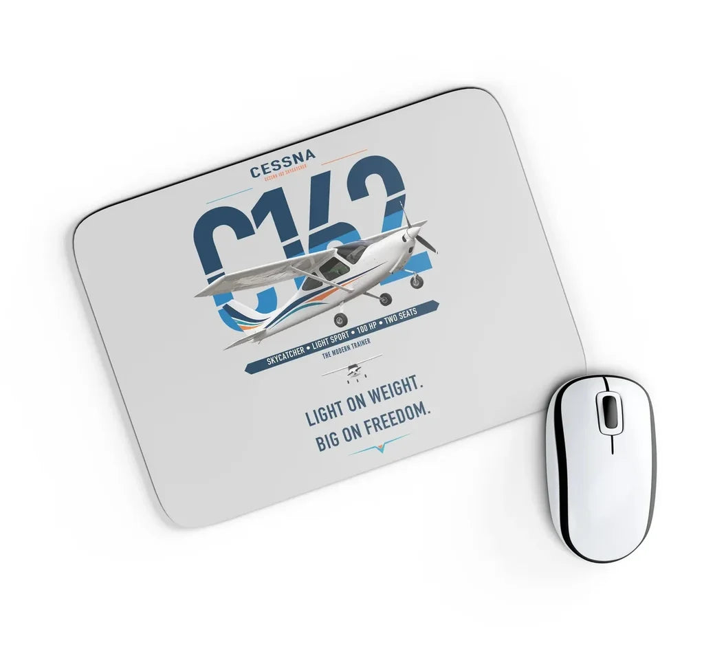 Cessna 162 Skycatcher design on light gray rectangle mouse pad