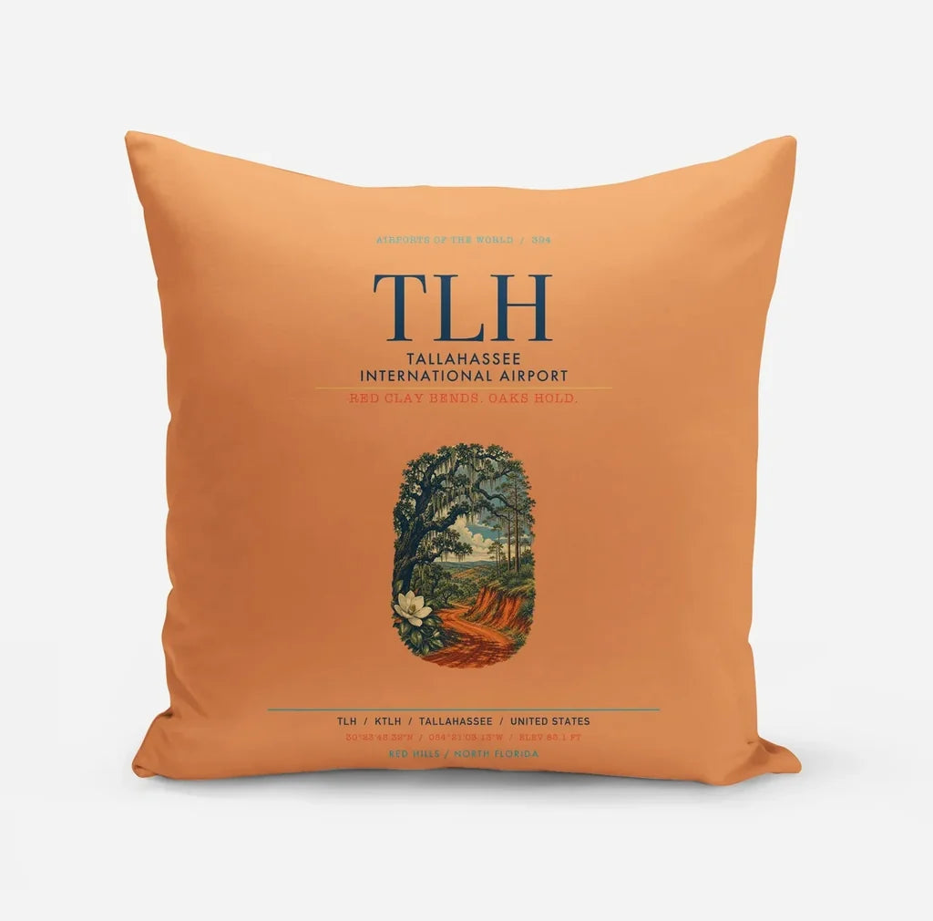 Tallahassee International Airport (TLH) design on orange pillow