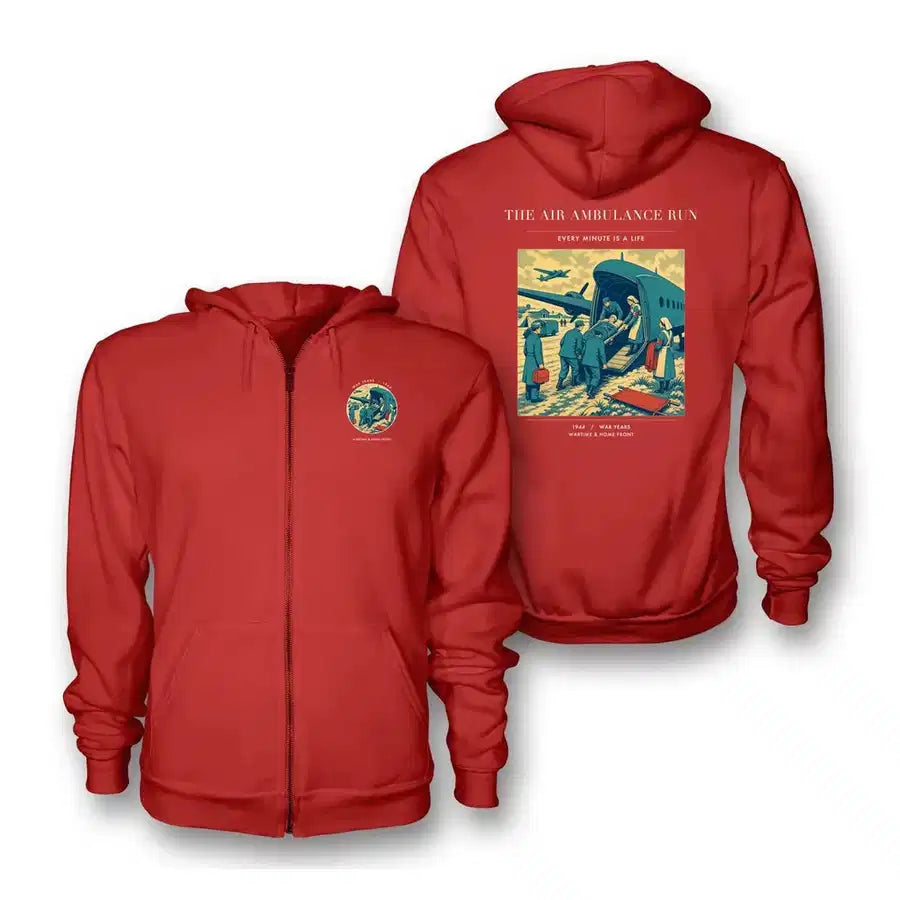 VINTAGE G4506 - The Air Ambulance Run - Premium Zipped Hoodie design on red
