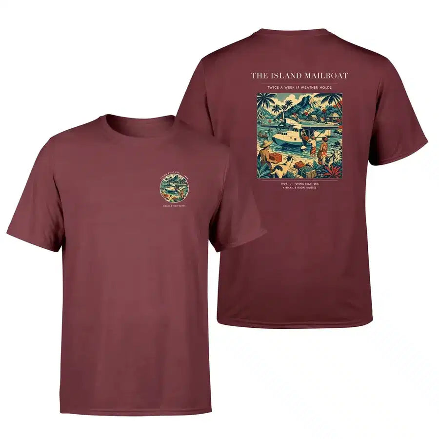 VINTAGE G4065 - The Island Mailboat - Double-Side T-Shirt design on darkred double side t shirt