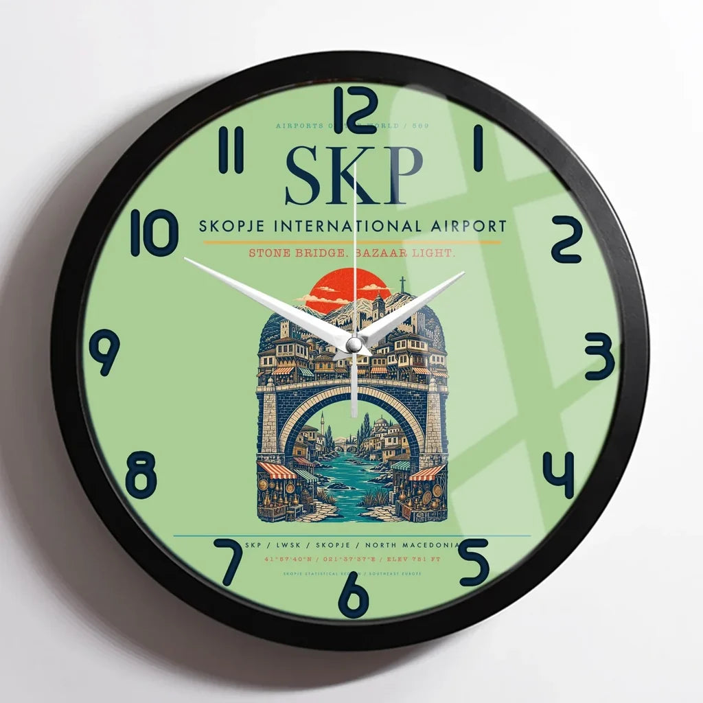 Skopje International Airport SKP Wall-Clock Framed - Light Green