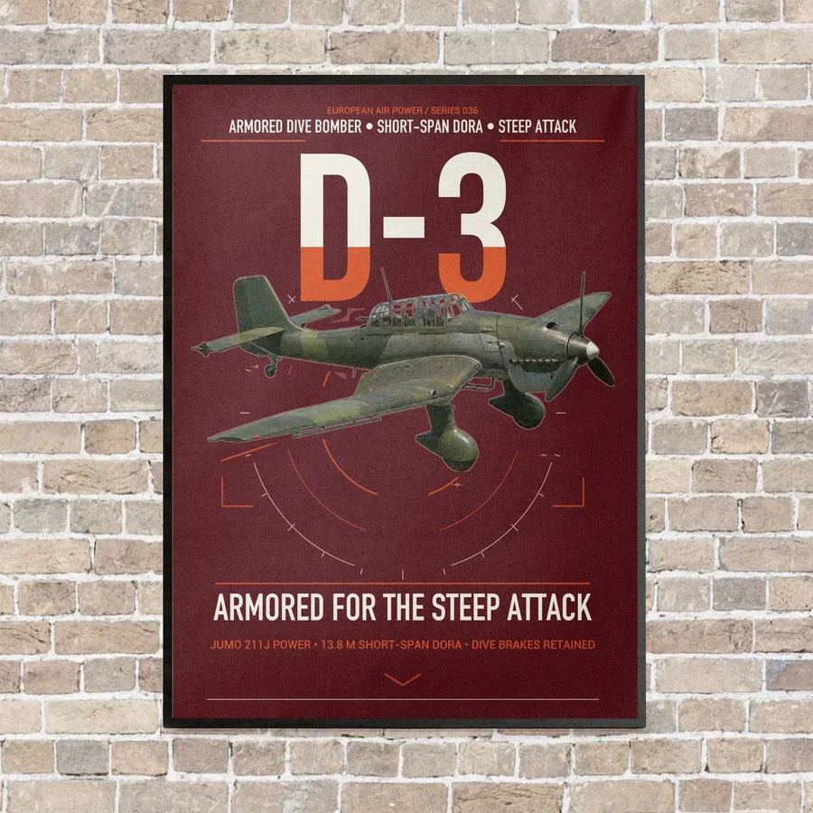 Junkers Ju 87D-3 vertical canvas print - framed - dark red background