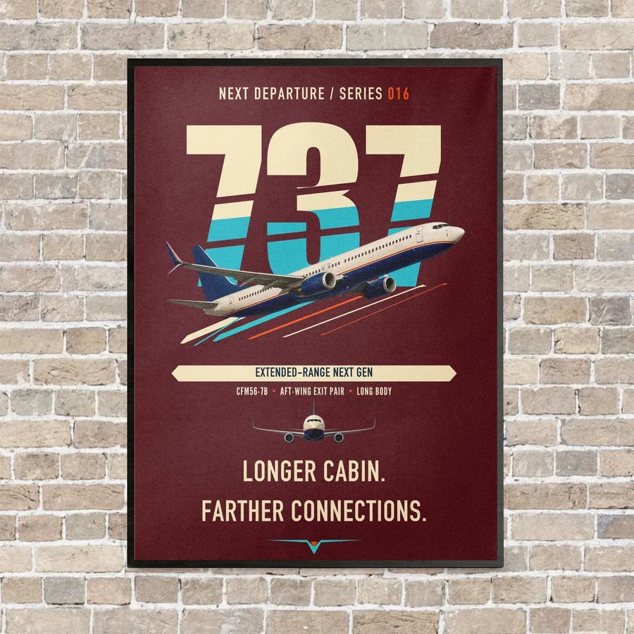 Boeing 737-900ER vertical canvas print - framed - dark red background