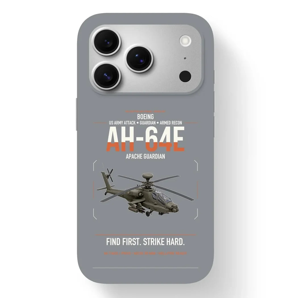 Boeing AH-64E Apache Guardian design on gray magsafe iphone case, for iPhone 17 Pro