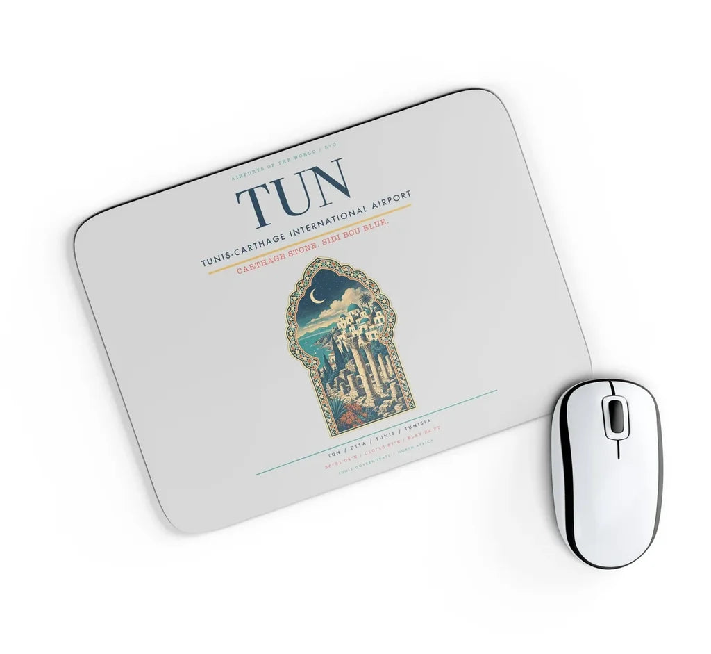 Tunis-Carthage International Airport (TUN) design on light gray rectangle mouse pad