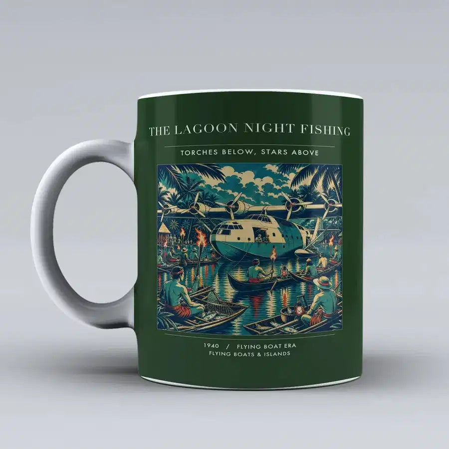 VINTAGE G4407 - The Lagoon Night Fishing - Ceramic Mug design on darkgreen