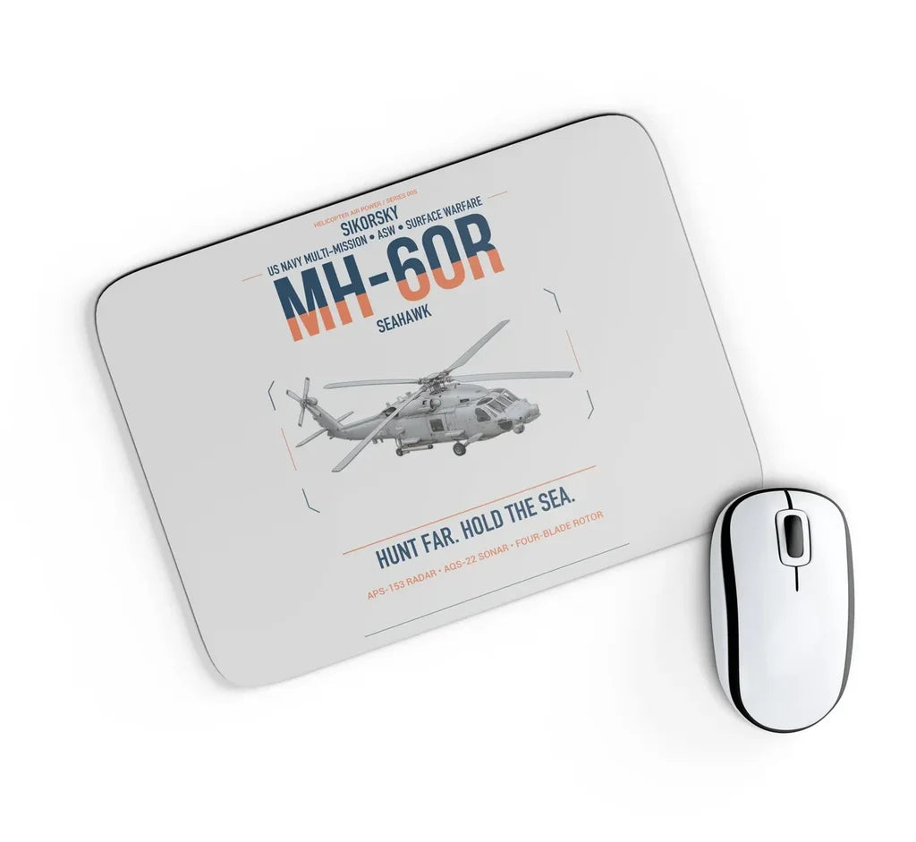 Sikorsky MH-60R Seahawk design on light gray rectangle mouse pad