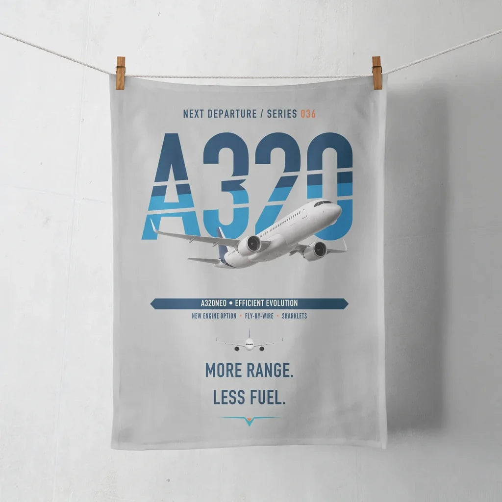 Airbus A320neo design on light gray towel