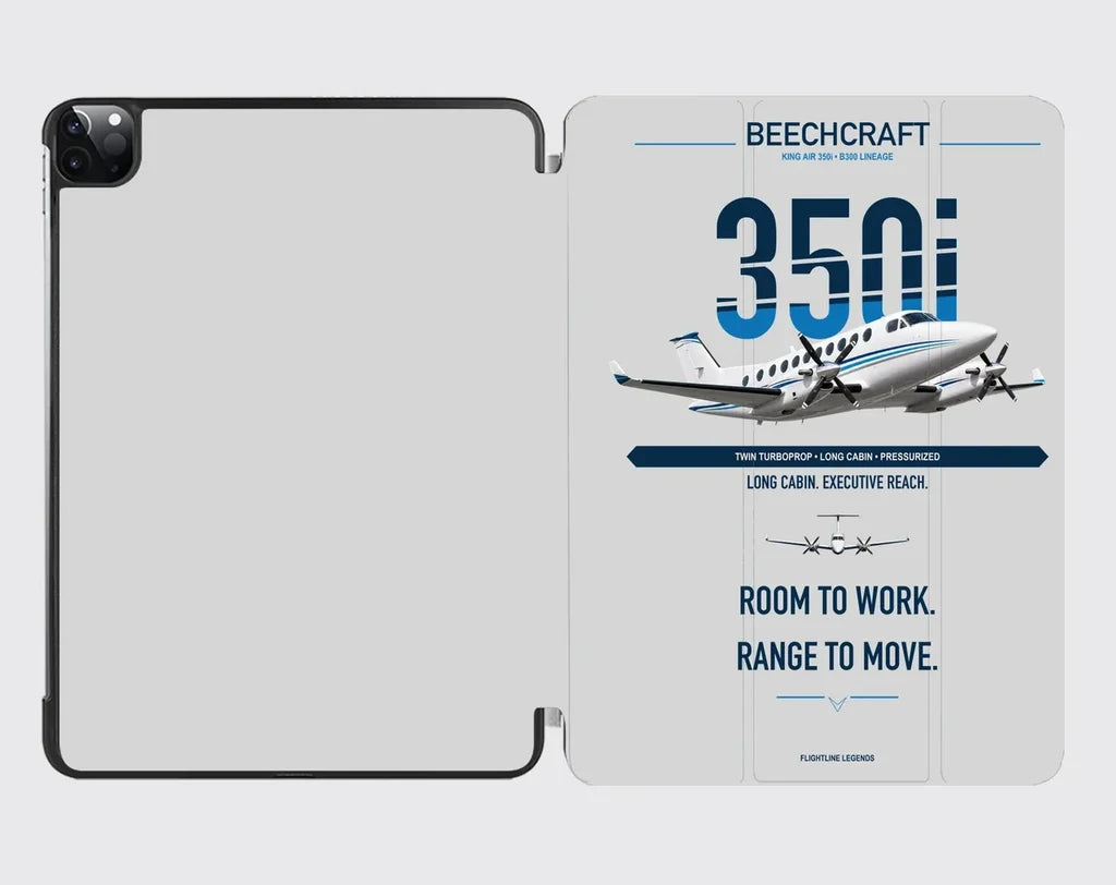 Beechcraft King Air 350i design on light gray ipad tablet case